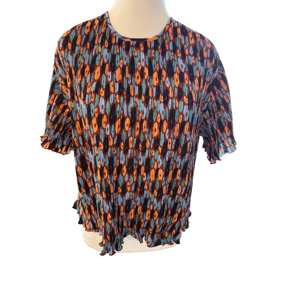 Wildfang The Empower Plisse Boxy Blouse Retro‎ Floral Cinnamon Latge